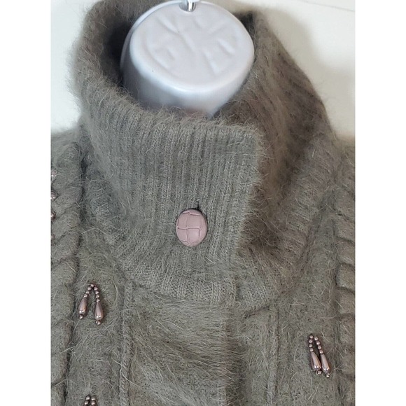 Connie A. Lee Angora Button Down Sweater Coat Jacket Gray Lavender Beading M/L - Picture 2 of 12